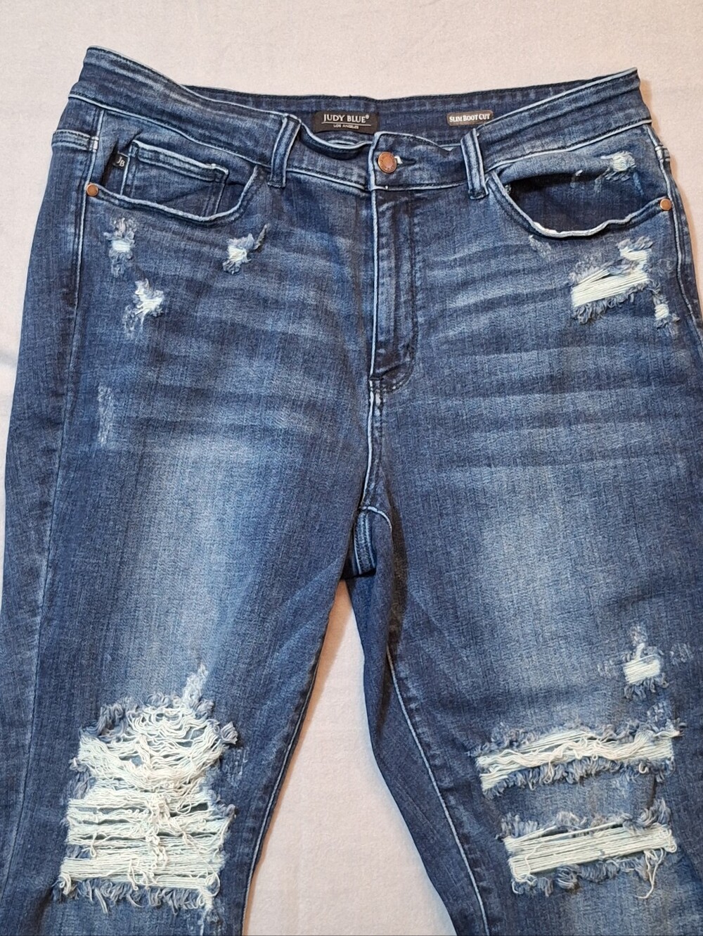 Judy Blue 5 Pocket Dark Wash Distressed High-Rise Slim Boot Cut Denim Jeans 20W - Picture 5 of 15